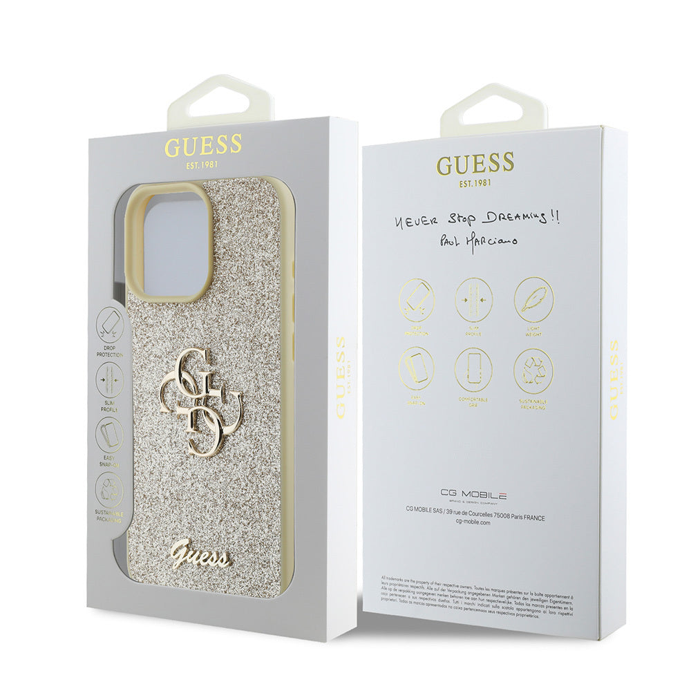 Guess iPhone 16 Pro Kılıf Guess Orjinal Lisanslı 4G Büyük Metal Logolu Glitter Telefon Kılıfı