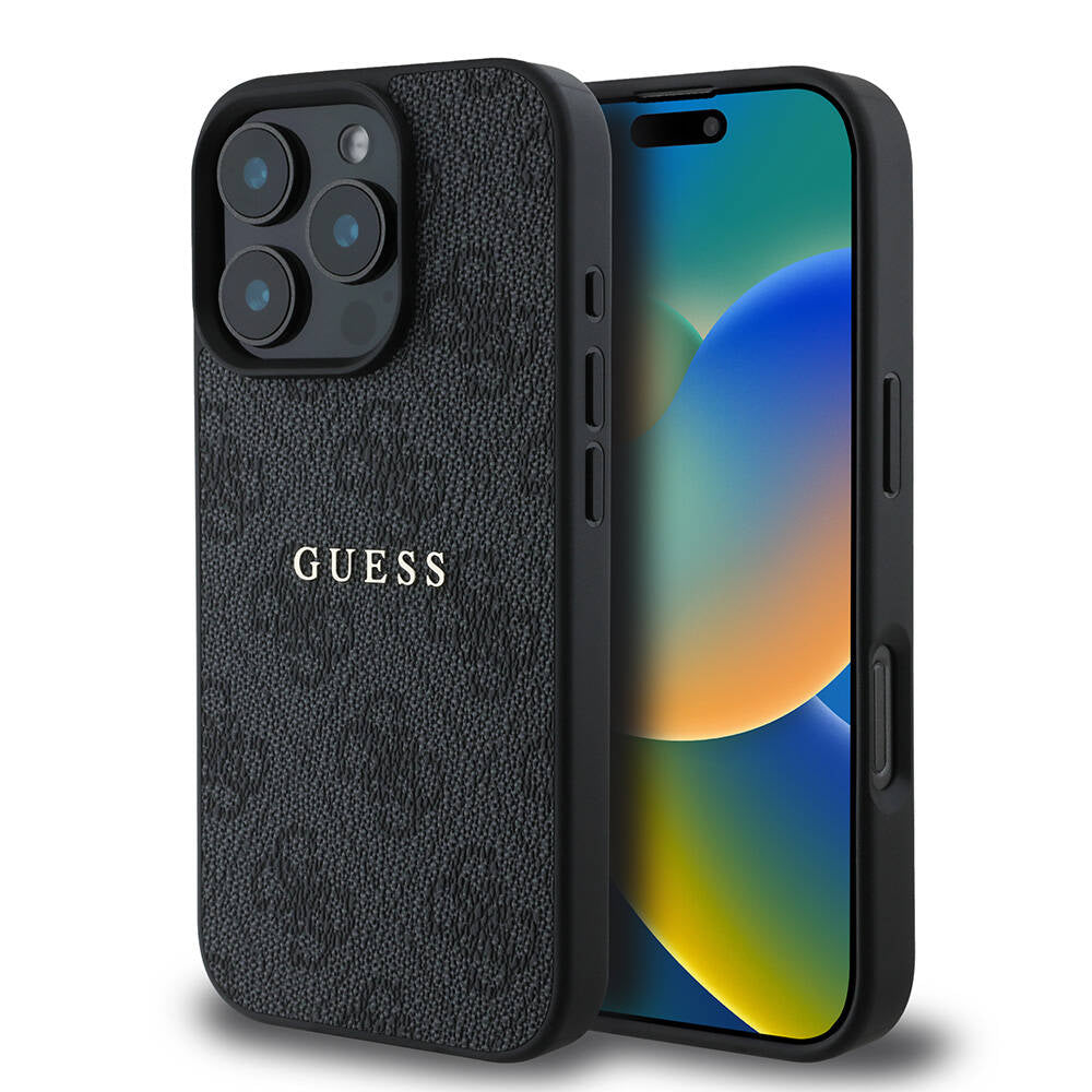 Guess iPhone 16 Pro Orjinal Lisanslı Magsafe Şarj Özellikli 4G Desenli Yazı Logolu Telefon Kılıfı