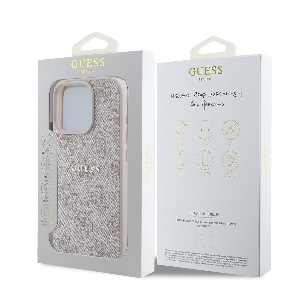 Guess iPhone 16 Pro Orjinal Lisanslı Magsafe Şarj Özellikli 4G Desenli Yazı Logolu Telefon Kılıfı