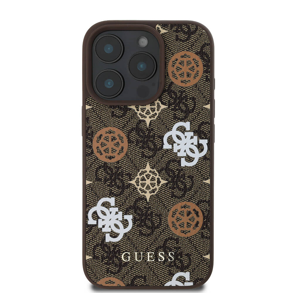 Guess iPhone 16 Pro Orjinal Lisanslı Magsafe Şarj Özellikli 4G Desenli Yazı Logolu Peony Telefon Kılıfı