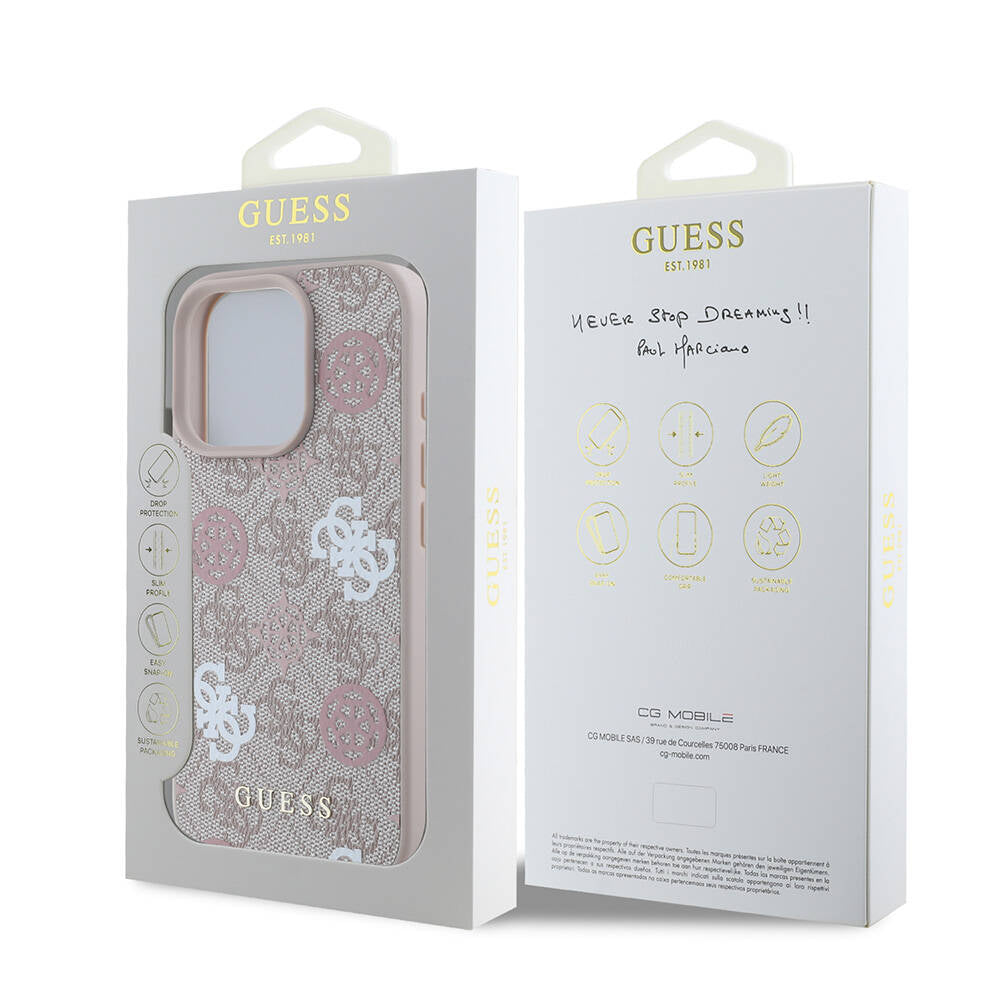 Guess iPhone 16 Pro Orjinal Lisanslı Magsafe Şarj Özellikli 4G Desenli Yazı Logolu Peony Telefon Kılıfı