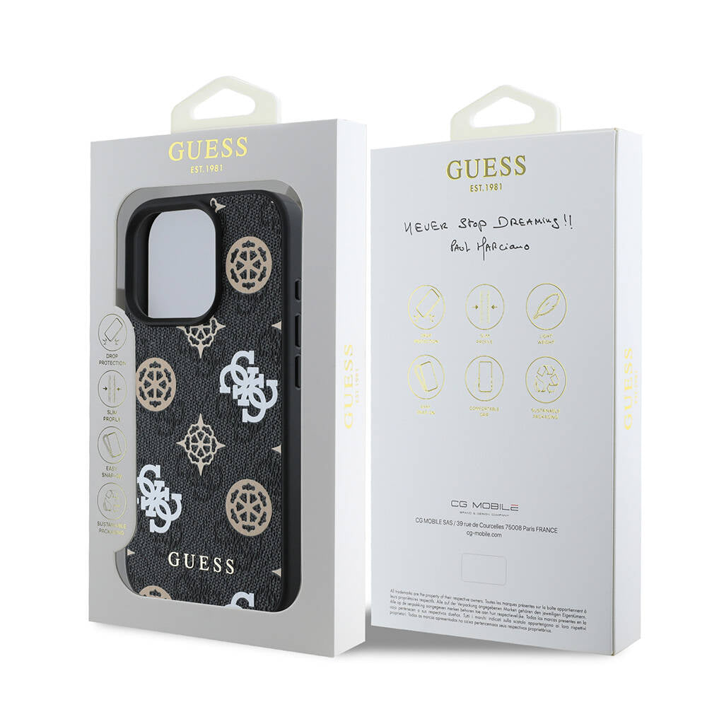 Guess iPhone 16 Pro Orjinal Lisanslı Magsafe Şarj Özellikli 4G Desenli Yazı Logolu Peony Telefon Kılıfı