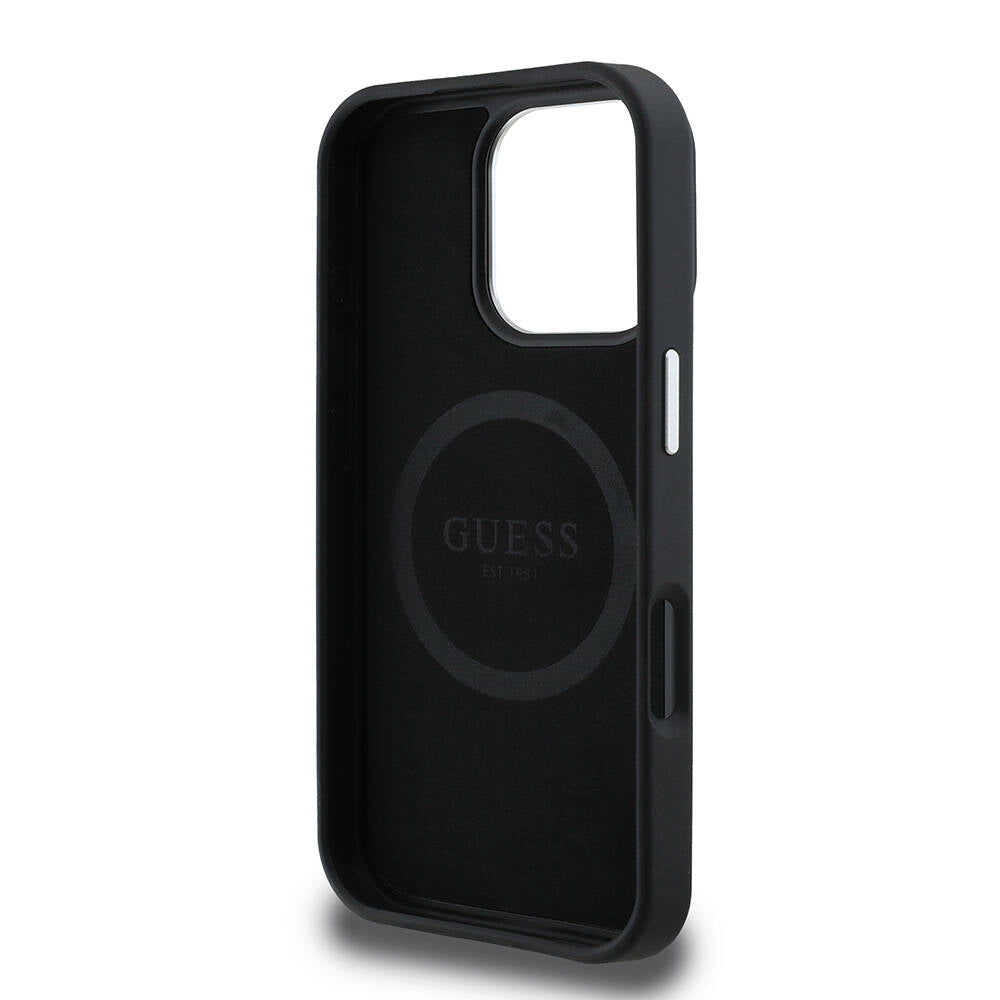 Guess iPhone 16 Pro Orjinal Lisanslı Magsafe Şarj Özellikli Grained Triangle Telefon Kılıfı