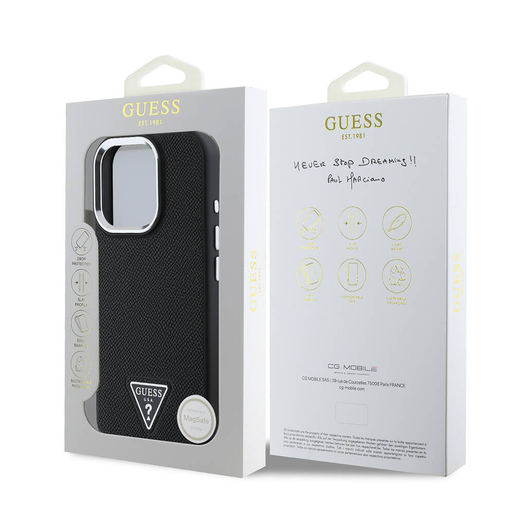 Guess iPhone 16 Pro Orjinal Lisanslı Magsafe Şarj Özellikli Grained Triangle Telefon Kılıfı