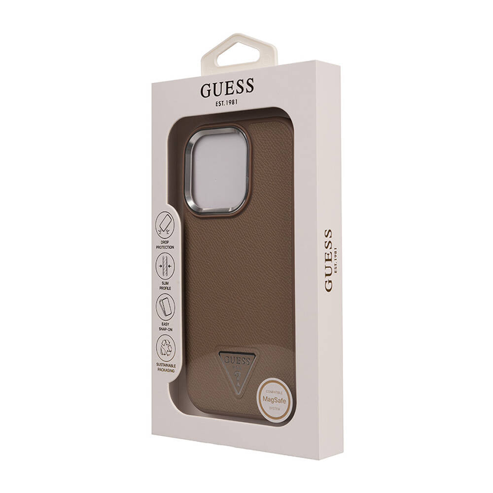 Guess iPhone 16 Pro Orjinal Lisanslı Magsafe Şarj Özellikli Grained Triangle Telefon Kılıfı