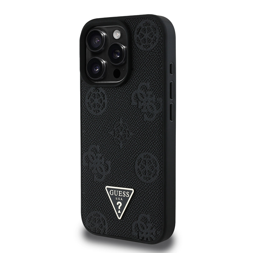 Guess iPhone 16 Pro Orjinal Lisanslı M-safe Şarj Özellikli Sıcak Baskılı Üçgen Logolu PU Deri Peony Kılıf