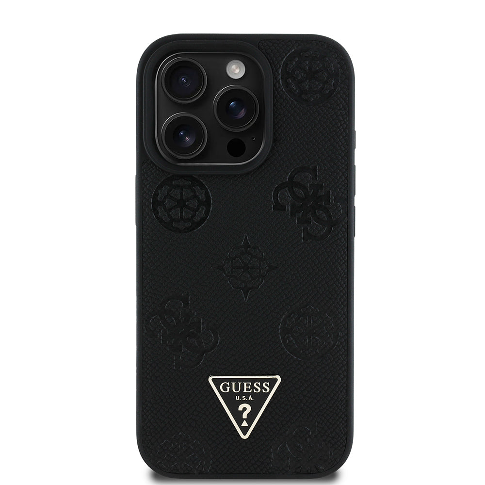 Guess iPhone 16 Pro Orjinal Lisanslı M-safe Şarj Özellikli Sıcak Baskılı Üçgen Logolu PU Deri Peony Kılıf