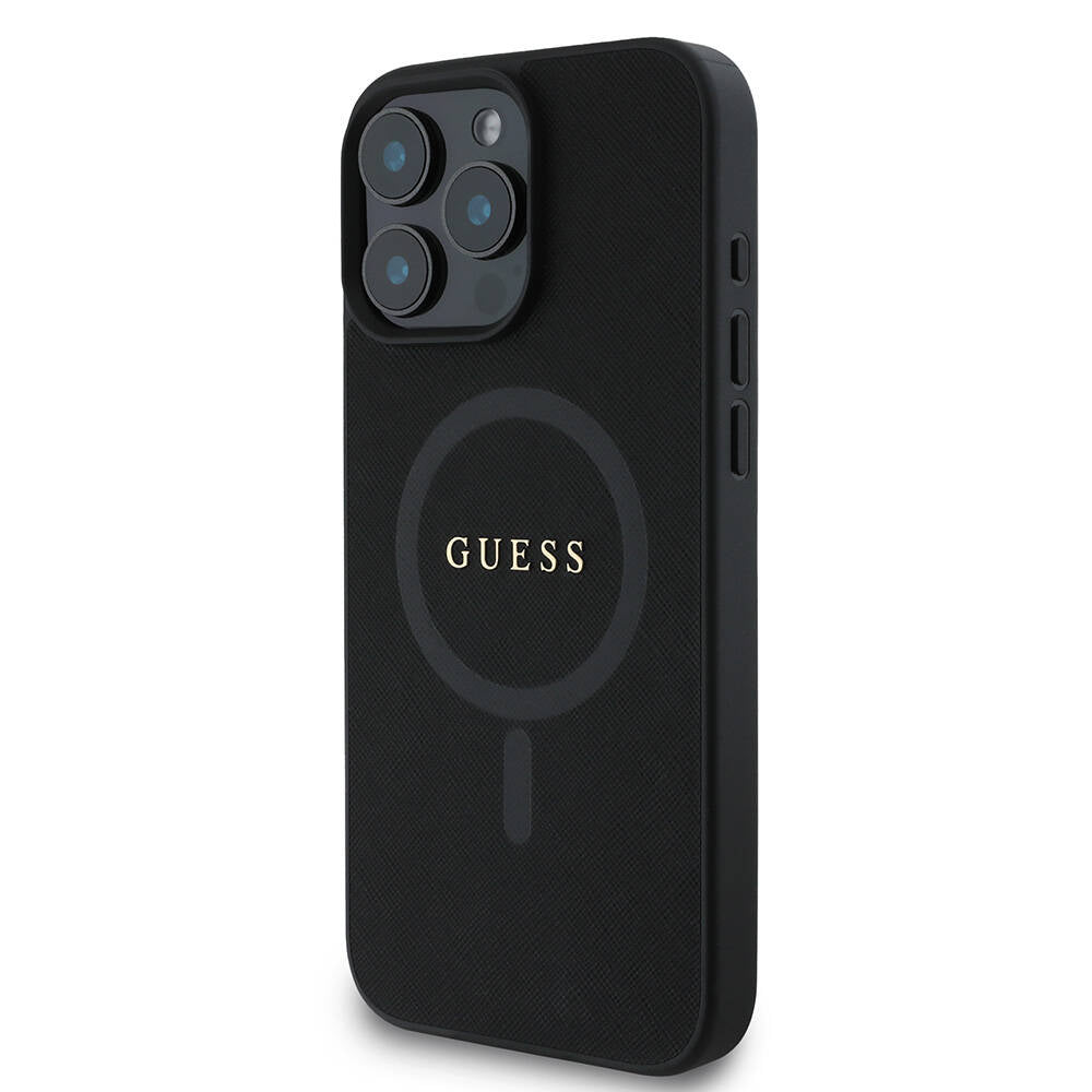 Guess iPhone 16 Pro Orjinal Lisanslı Magsafe Şarj Özellikli Yazı Logolu Saffiano Classic Telefon Kılıfı