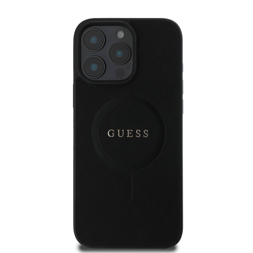 Guess iPhone 16 Pro Orjinal Lisanslı Magsafe Şarj Özellikli Yazı Logolu Saffiano Classic Telefon Kılıfı