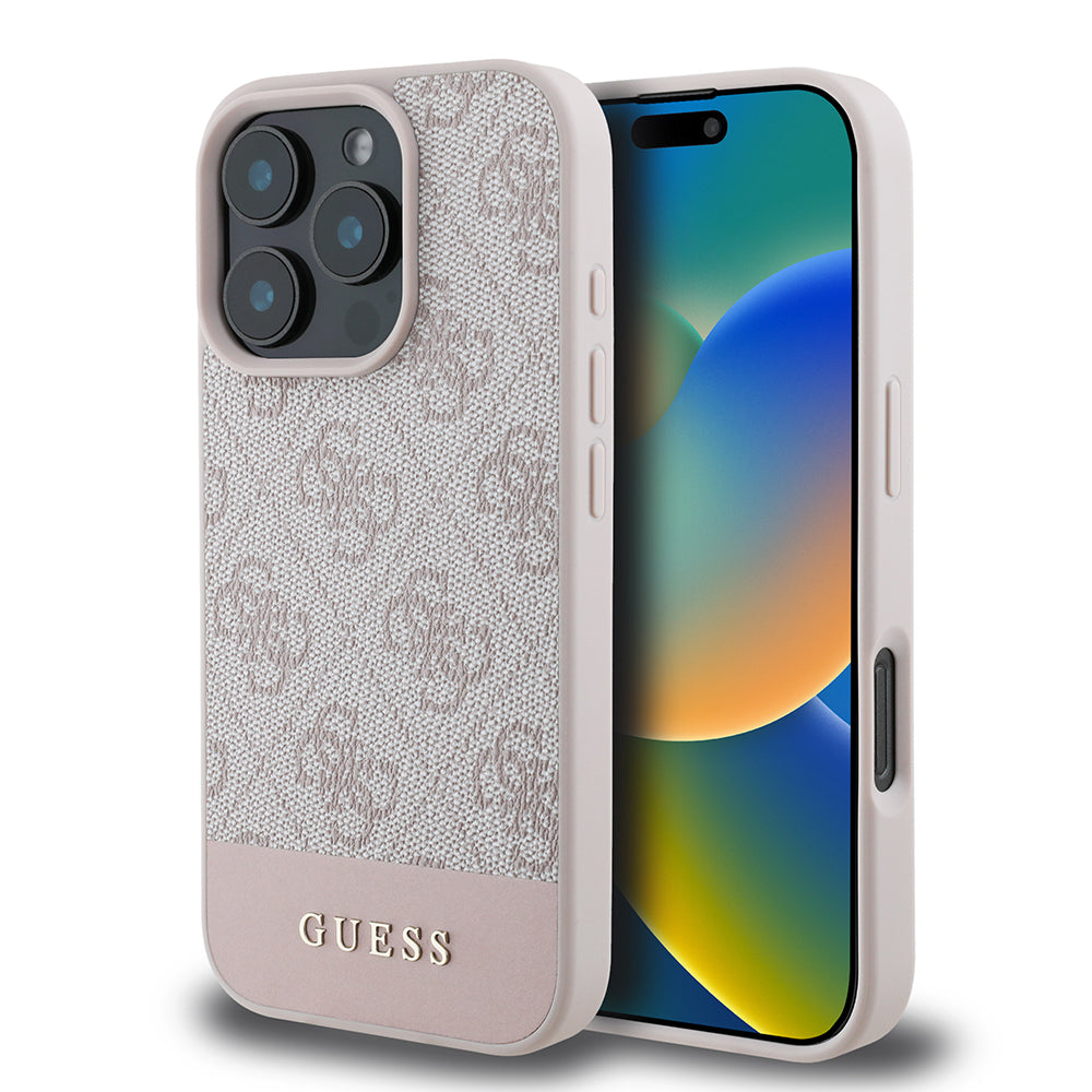 Guess iPhone 16 Pro Orjinal Lisanslı PU Deri Şerit Logo Dizaynlı Kılıf