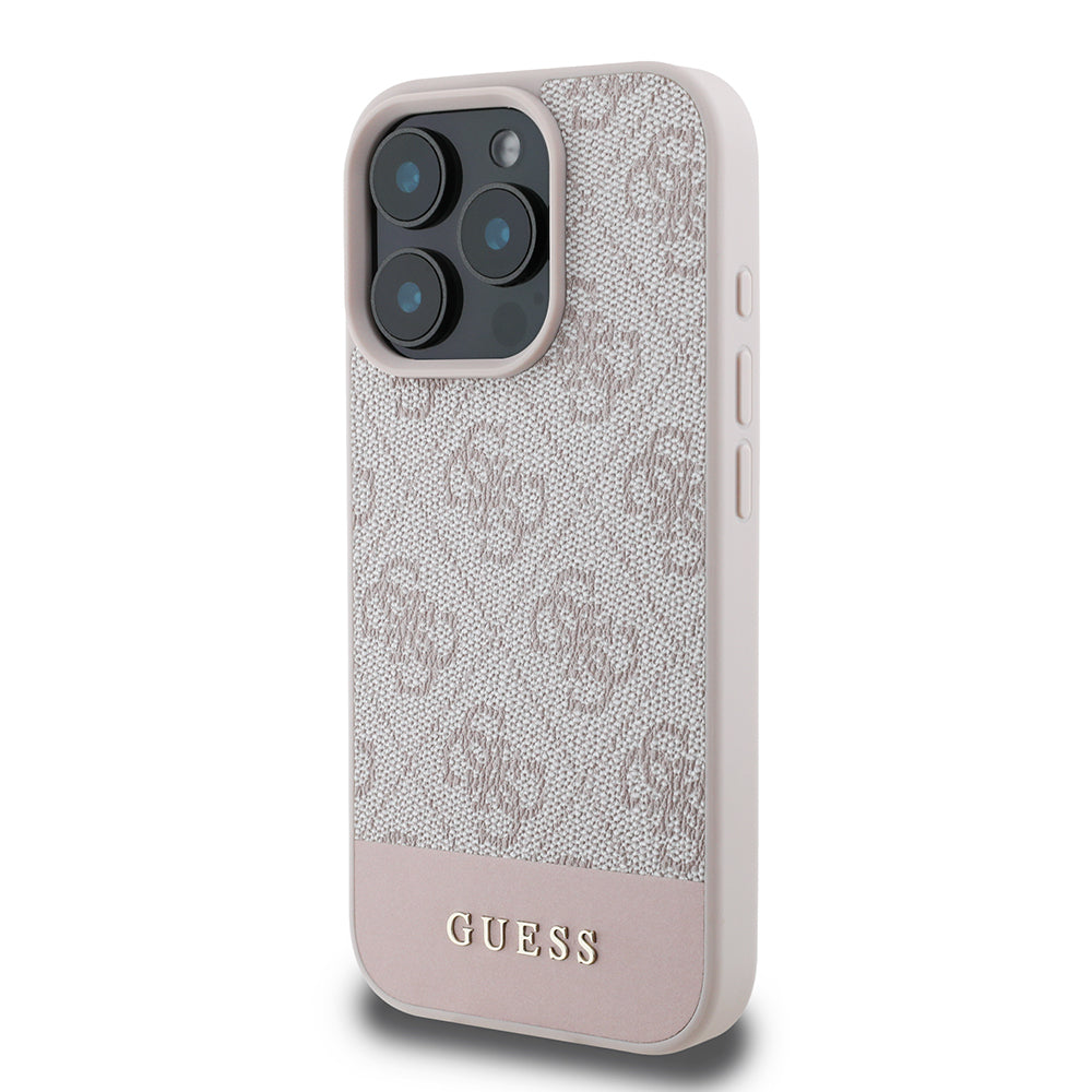 Guess iPhone 16 Pro Orjinal Lisanslı PU Deri Şerit Logo Dizaynlı Kılıf