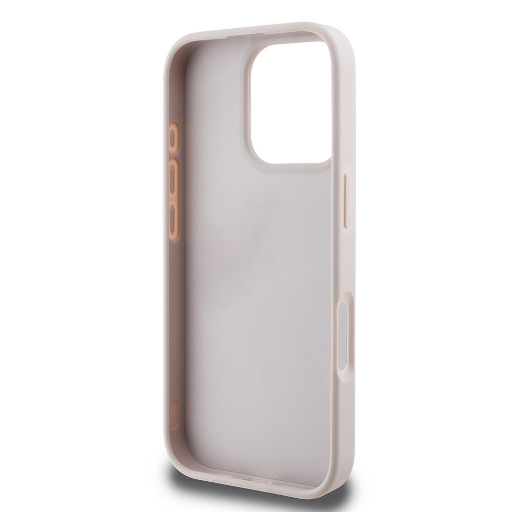 Guess iPhone 16 Pro Orjinal Lisanslı PU Deri Taşlı Üçgen Logo 4G Desenli Strass Kılıf