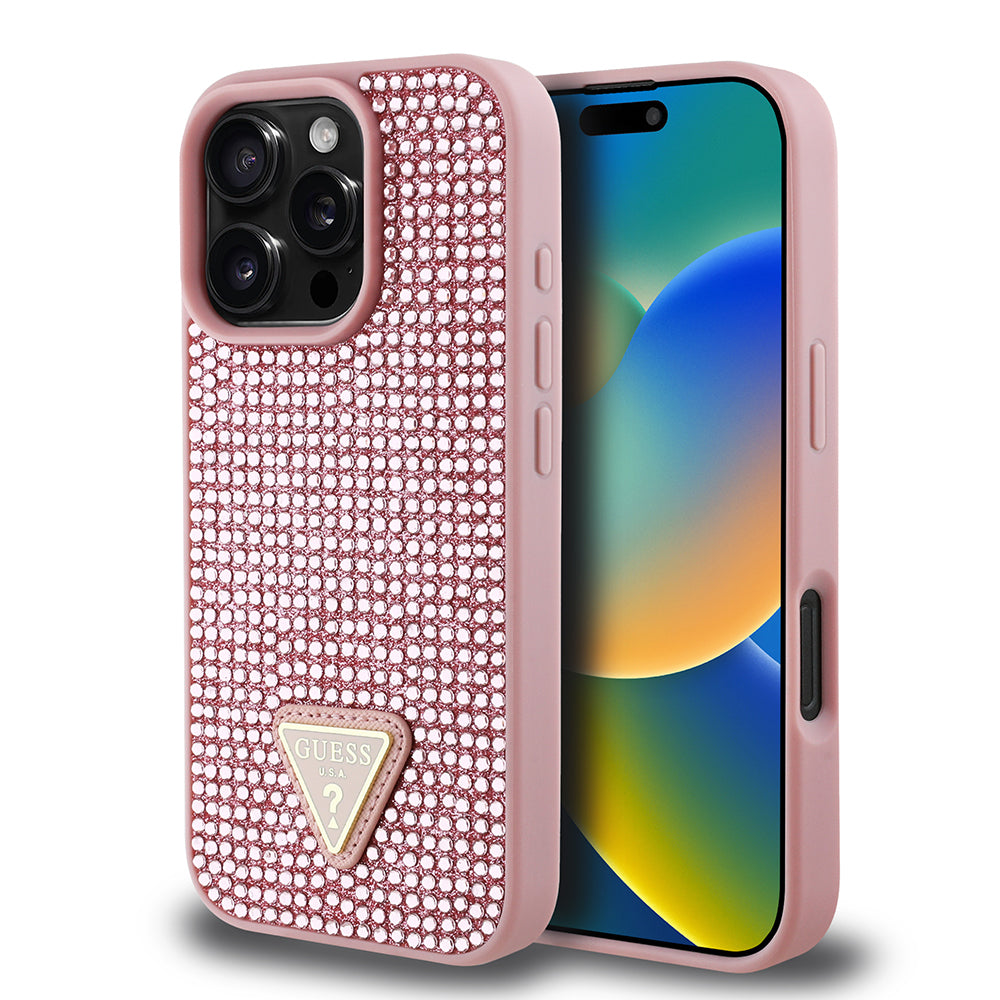 Guess iPhone 16 Pro Orjinal Lisanslı Taşlı Arka Yüzey Üçgen Logolu Telefon Kılıfı-1