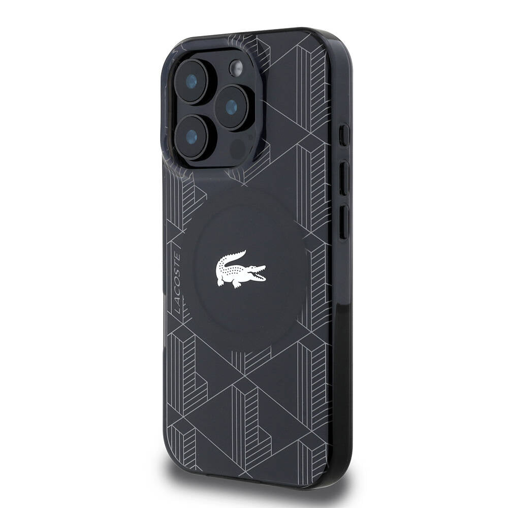 Lacoste iPhone 16 Pro Orjinal Lisanslı M-safe Şarj Özellikli IML Baskılı Gümüş Timsah Logolu Monogram Kılıf