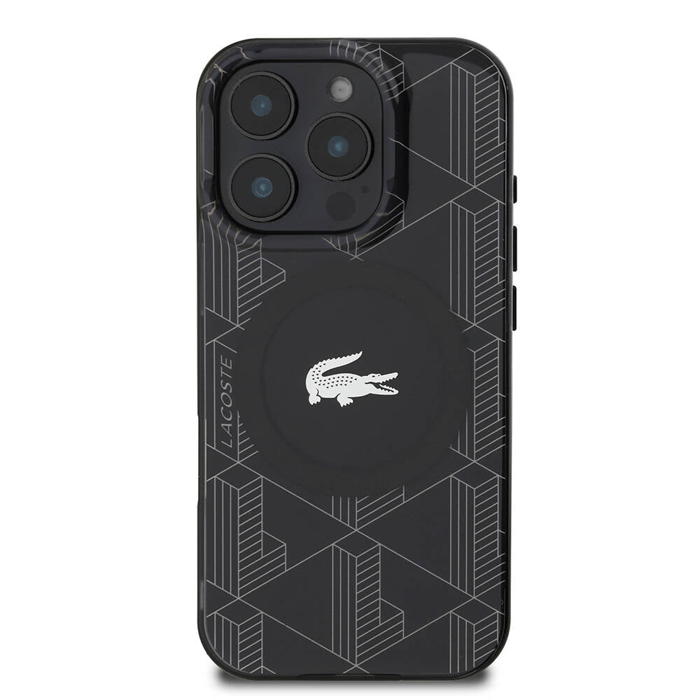 Lacoste iPhone 16 Pro Orjinal Lisanslı M-safe Şarj Özellikli IML Baskılı Gümüş Timsah Logolu Monogram Kılıf