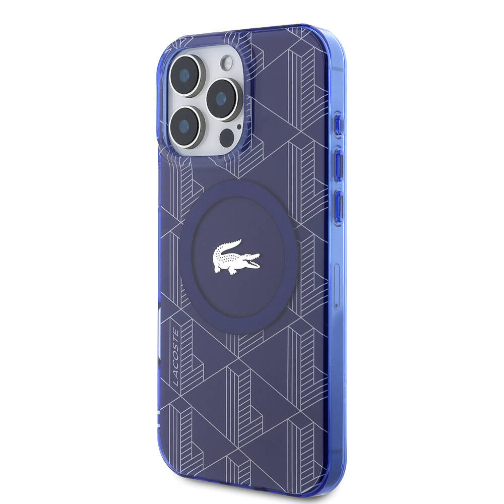 Lacoste iPhone 16 Pro Orjinal Lisanslı M-safe Şarj Özellikli IML Baskılı Gümüş Timsah Logolu Monogram Kılıf