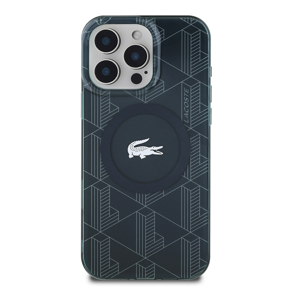 Lacoste iPhone 16 Pro Orjinal Lisanslı M-safe Şarj Özellikli IML Baskılı Gümüş Timsah Logolu Monogram Kılıf