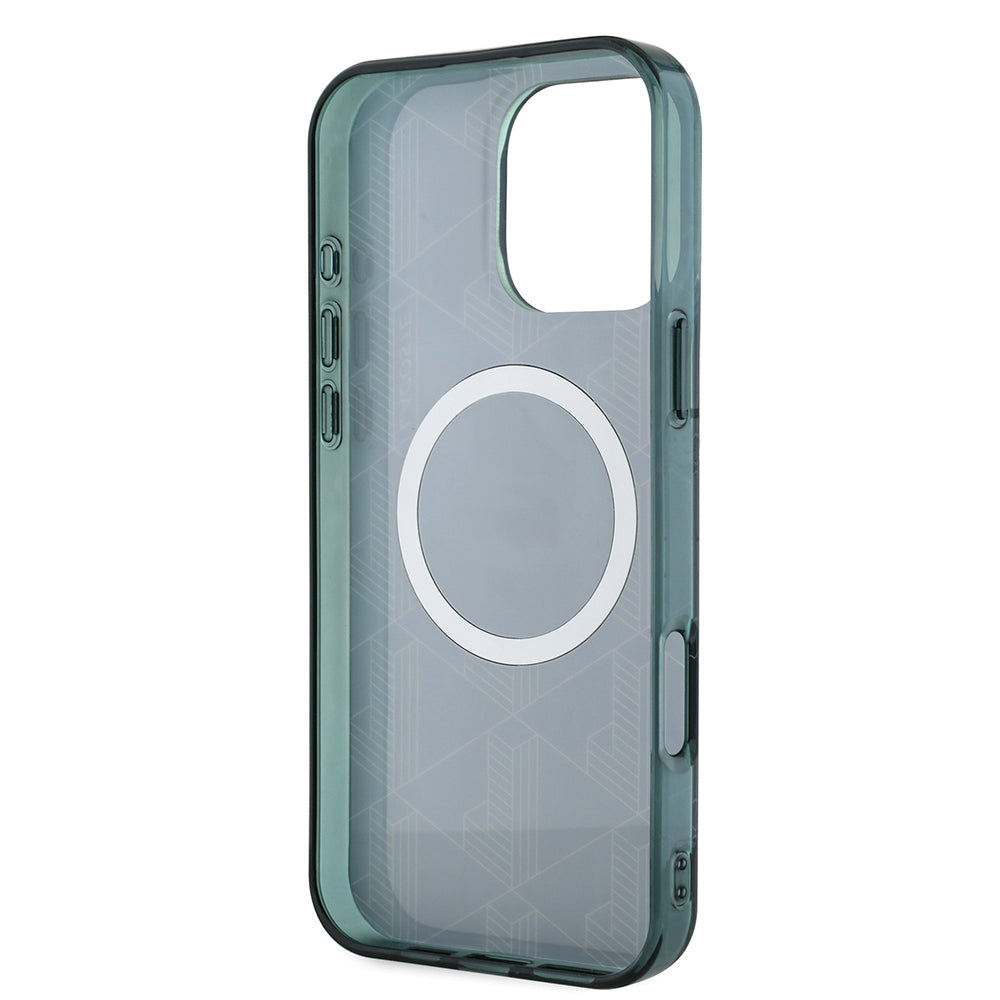 Lacoste iPhone 16 Pro Orjinal Lisanslı M-safe Şarj Özellikli IML Baskılı Gümüş Timsah Logolu Monogram Kılıf