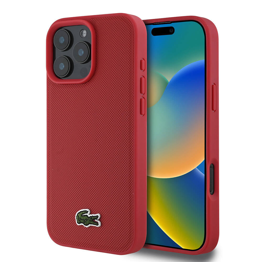 Lacoste iPhone 16 Pro Orjinal Lisanslı PU Pike Desenli Arka Yüzey İkonik Timsah Dokuma Logolu Telefon Kılıfı - 1