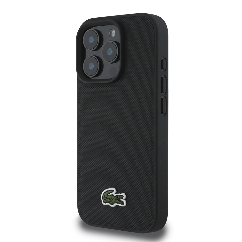 Lacoste iPhone 16 Pro Orjinal Lisanslı PU Pike Desenli Arka Yüzey İkonik Timsah Dokuma Logolu Kılıf + Type-C Kablo 1.5m