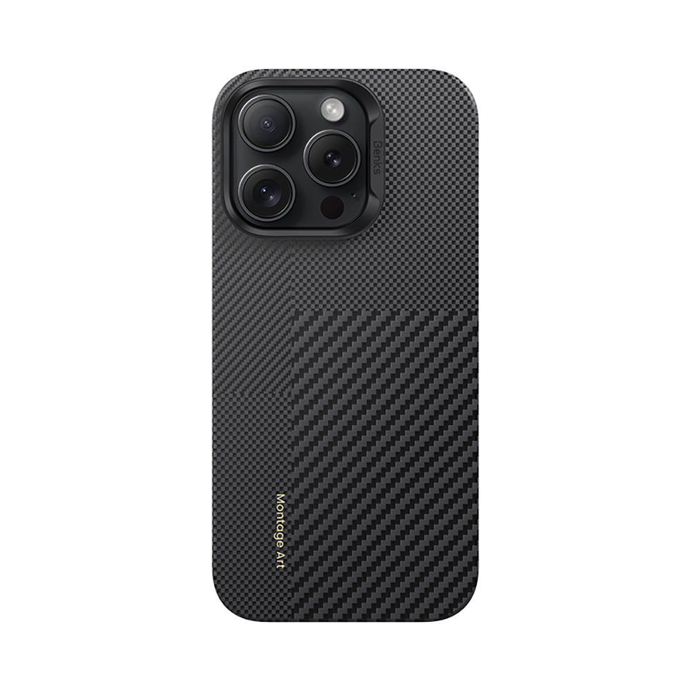 Benks Montage ArmorAir iPhone 16 Pro M-safe Şarj Özellikli Karbon Fiber Metal Kamera Çerçeveli Kevlar Kılıf
