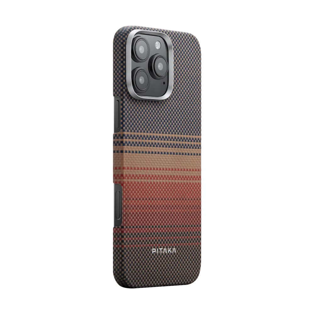 Pitaka Tactile Woven Sunset-Moonrise Serisi iPhone 16 Pro M-safe Şarj Özellikli Aramid Fiber Sunset Kılıf