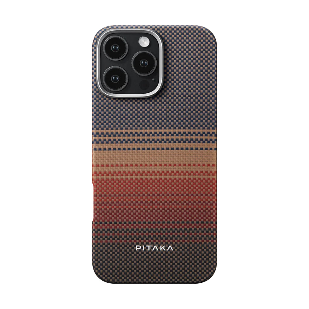 Pitaka Tactile Woven Sunset-Moonrise Serisi iPhone 16 Pro M-safe Şarj Özellikli Aramid Fiber Sunset Kılıf