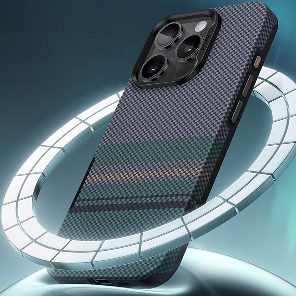 Benks Aurora ArmorPro iPhone 16 Pro M-safe Şarj Özellikli Karbon Fiber Tasarımlı Kevlar Kılıf