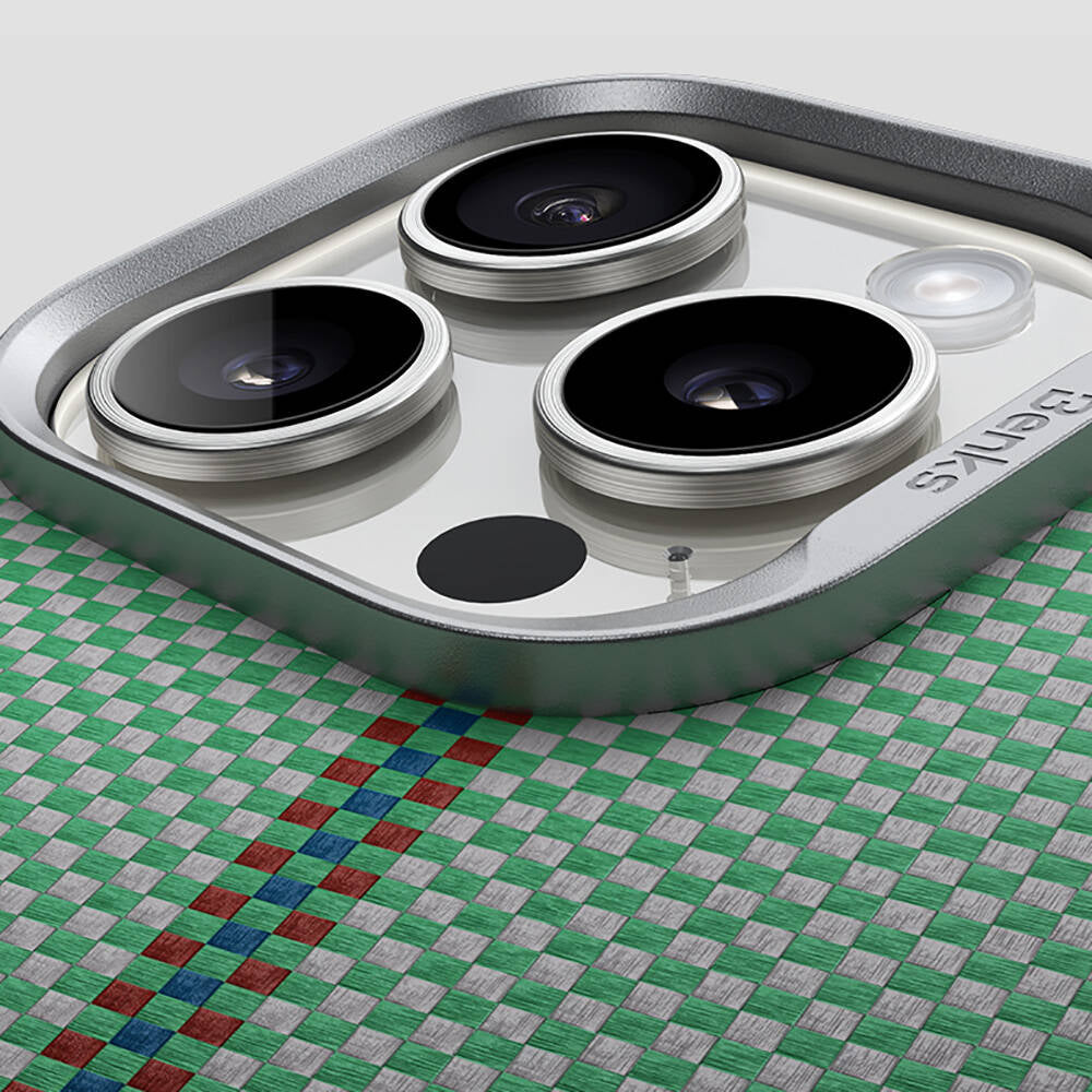 Benks Passion Green ArmorAir iPhone 16 Pro M-safe Şarj Özellikli Karbon Fiber Tasarımlı Kevlar Kılıf