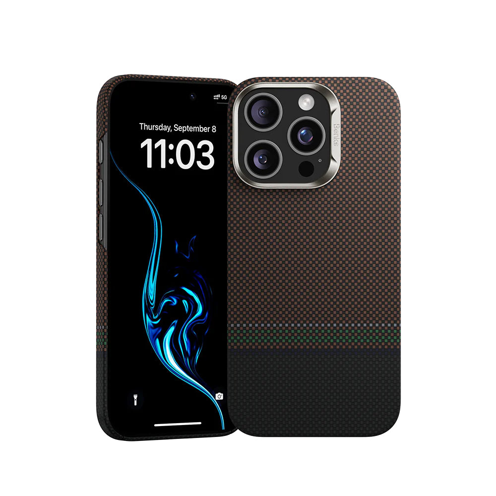 Benks Prestige ArmorAir iPhone 16 Pro M-safe Şarj Özellikli Karbon Fiber Tasarımlı Kevlar Kılıf