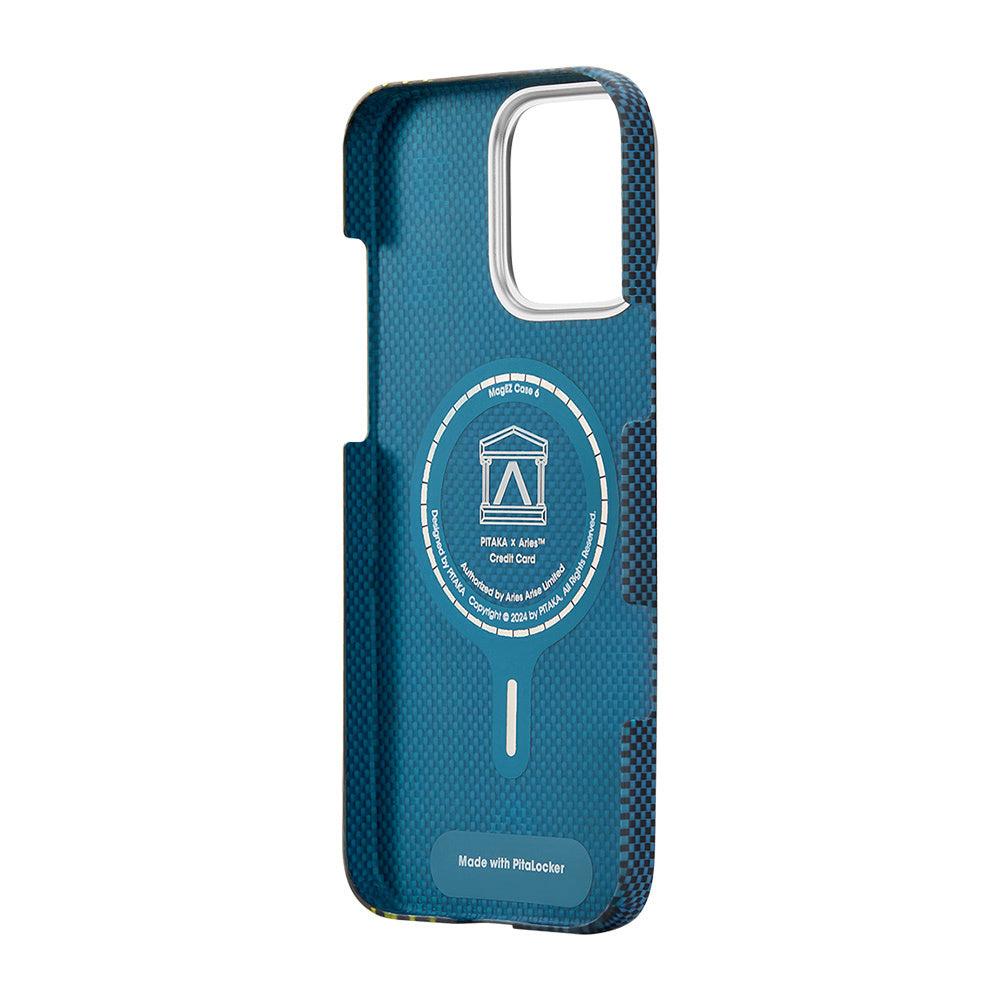 Pitaka Tactile Woven Aries Serisi iPhone 16 Pro M-safe Şarj Özellikli Lumintex Teknolojili Fosforlu Aramid Fiber Credit Card Kılıf