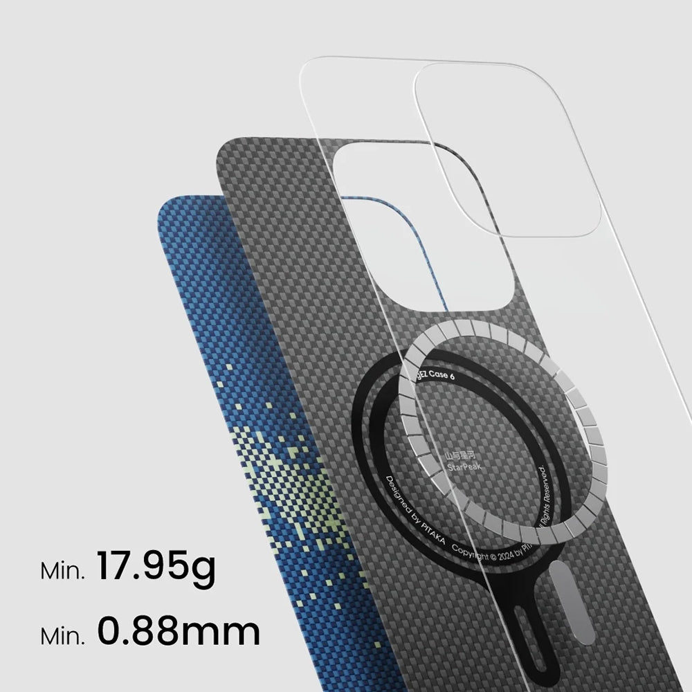 Pitaka Tactile Woven Starpeak Serisi iPhone 16 Pro M-safe Şarj Özellikli Lumintex Teknolojili Fosforlu Özellikli Aramid Fiber Milky Way Galaxy Kılıf