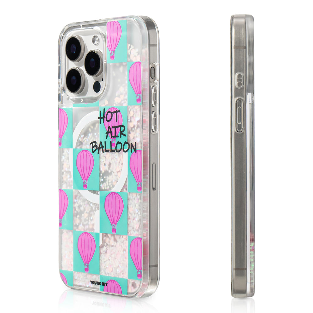 Youngkit Pink Dream Quicksand Serisi iPhone 16 Pro M-safe Şarj Özellikli Parlak Kumlu Sıvılı Kılıf