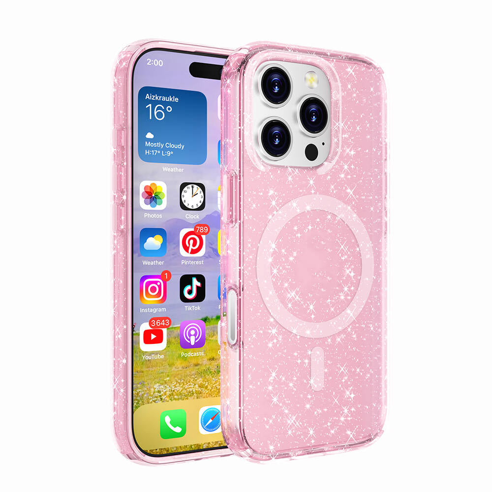 Cepax iPhone 16 Pro M-safe Şarj Özellikli Parlayan Simli Saydam Renkli Allstar Kılıf