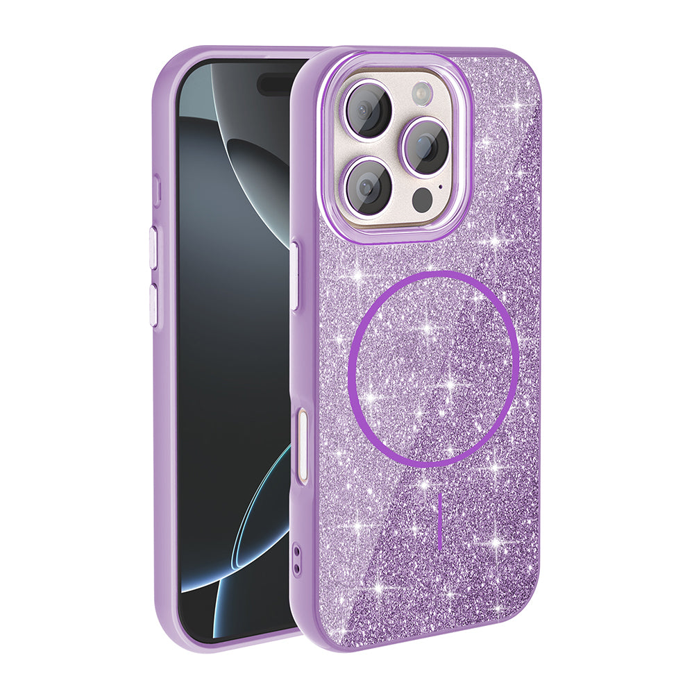 Cepax iPhone 16 Pro M-safe Şarj Özellikli Parlayan Simli Okso Kılıf