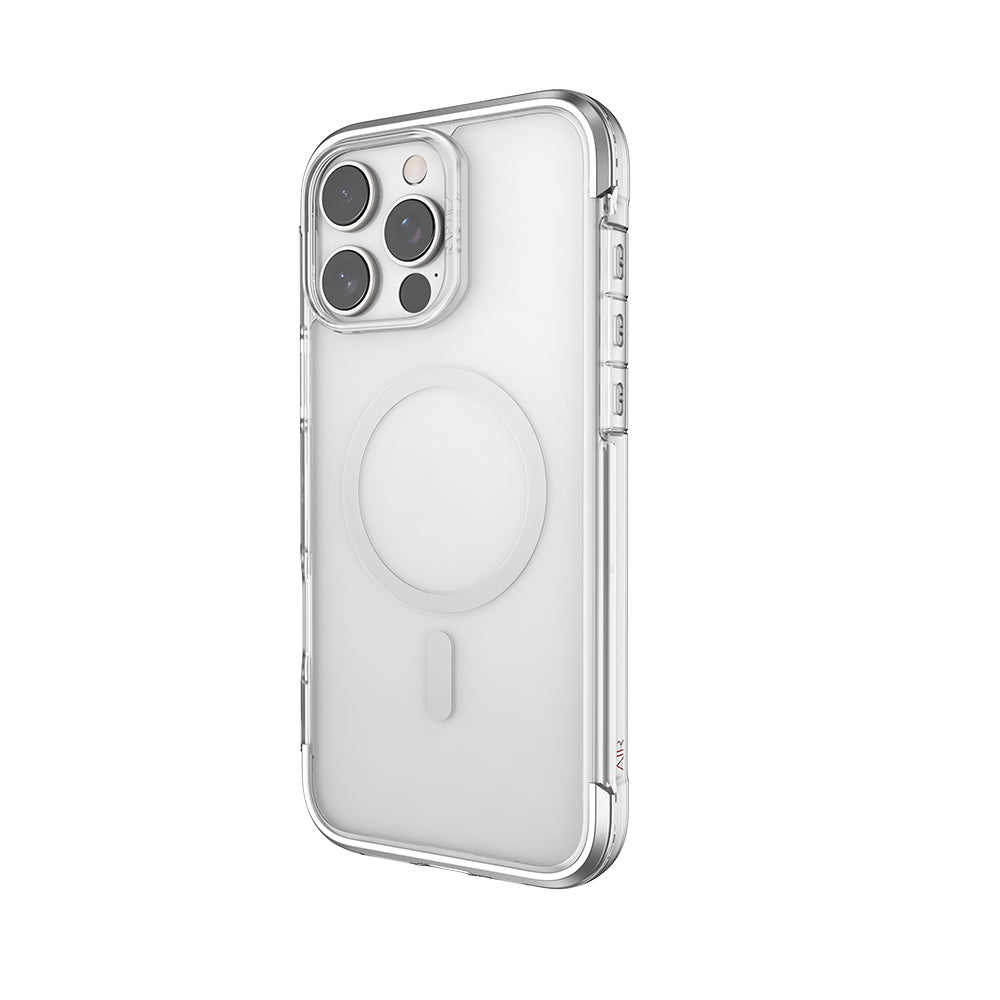 Raptic Air Serisi iPhone 16 Pro Kılıf M-safe Şarj Özellikli Airbag Tasarımlı Metal Köşelikli Şeffaf Kılıf