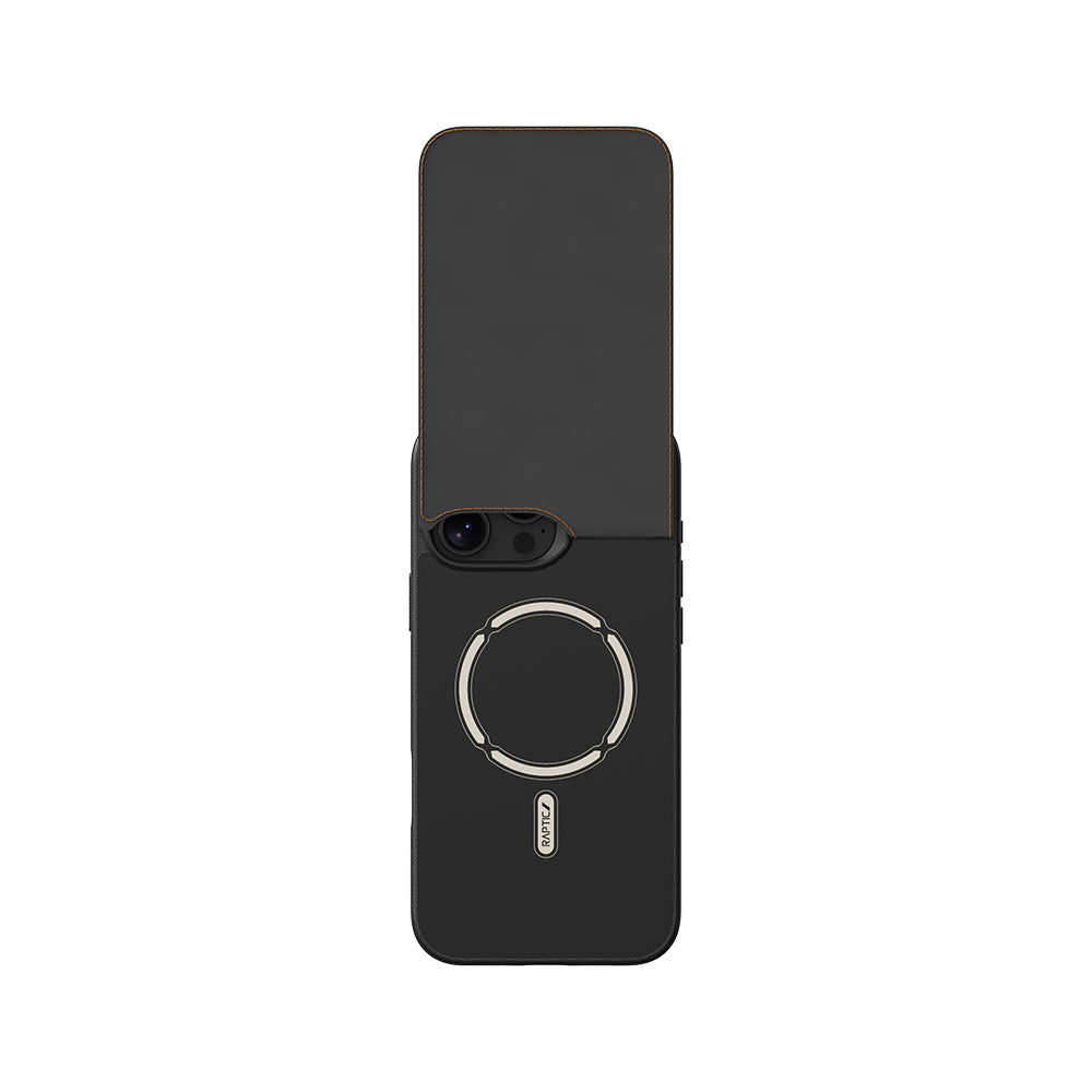 Raptic Slim Wallet Serisi iPhone 16 Pro M-safe Şarj Özellikli Deri Görünümlü Kartlıklı Standlı Kılıf