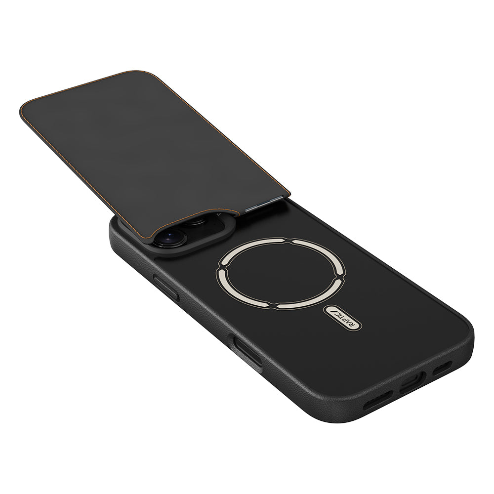 Raptic Slim Wallet Serisi iPhone 16 Pro M-safe Şarj Özellikli Deri Görünümlü Kartlıklı Standlı Kılıf