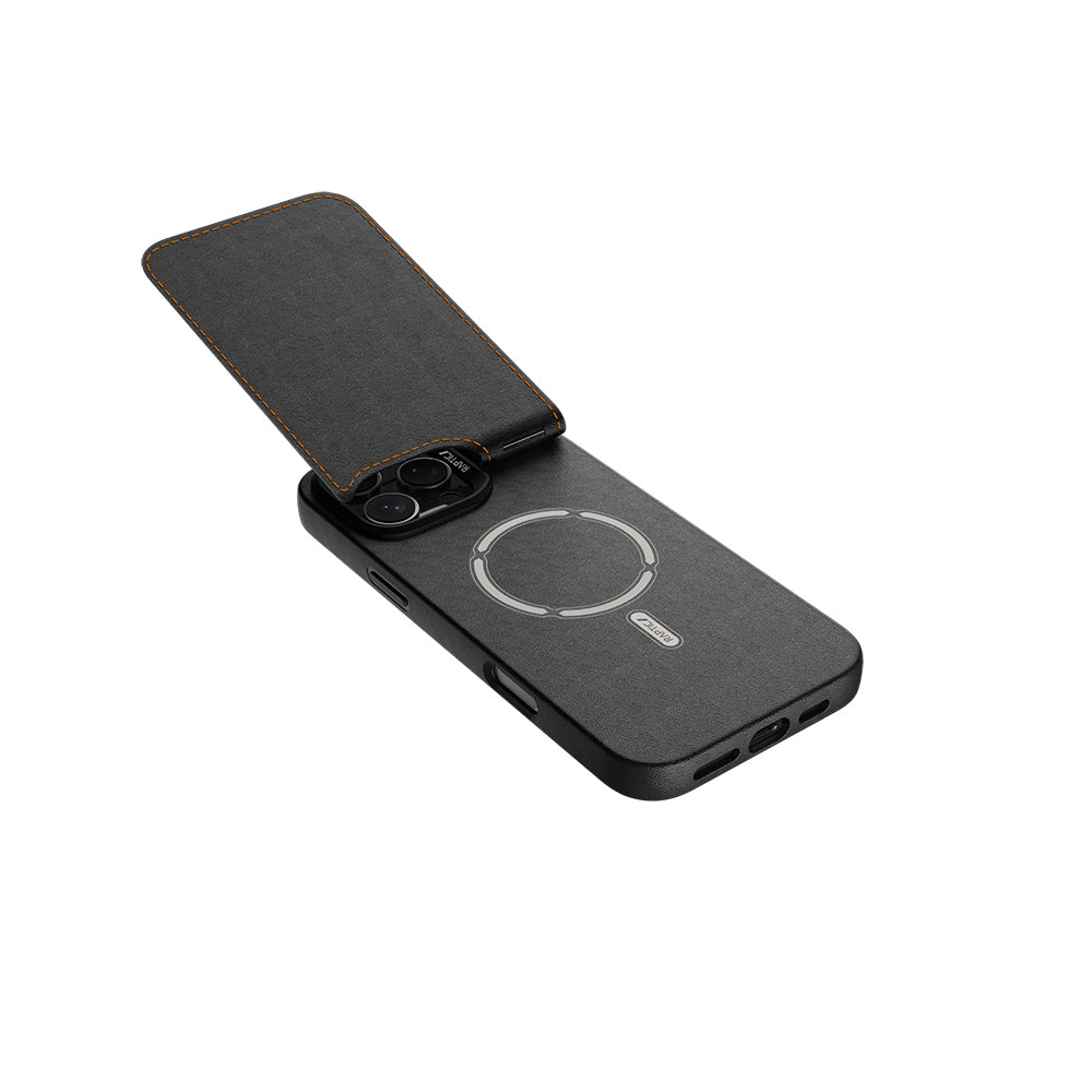 Raptic Slim Wallet Serisi iPhone 16 Pro M-safe Şarj Özellikli Deri Görünümlü Kartlıklı Standlı Kılıf