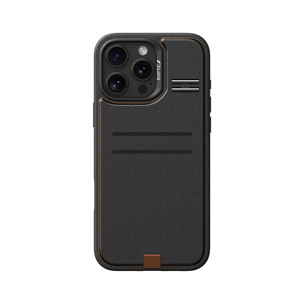 Raptic Slim Wallet Serisi iPhone 16 Pro M-safe Şarj Özellikli Deri Görünümlü Kartlıklı Standlı Kılıf