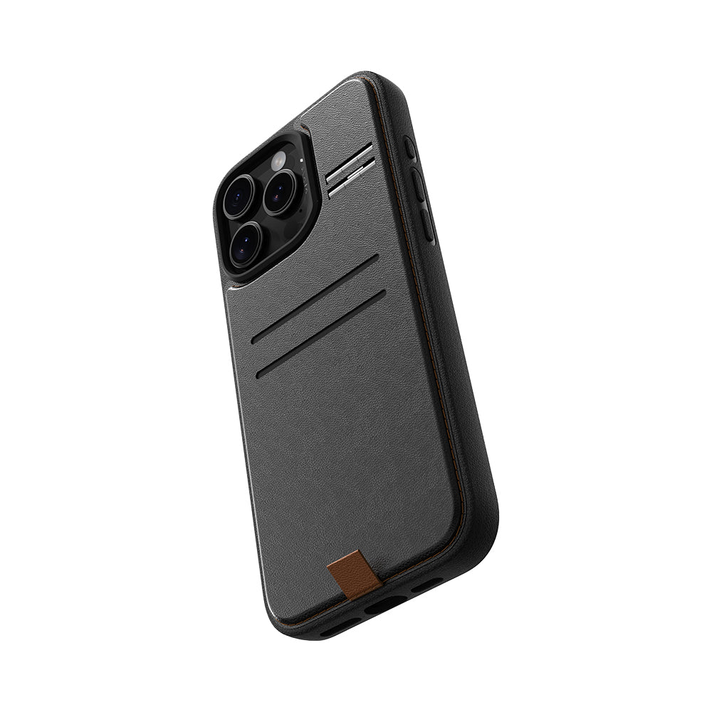 Raptic Slim Wallet Serisi iPhone 16 Pro M-safe Şarj Özellikli Deri Görünümlü Kartlıklı Standlı Kılıf