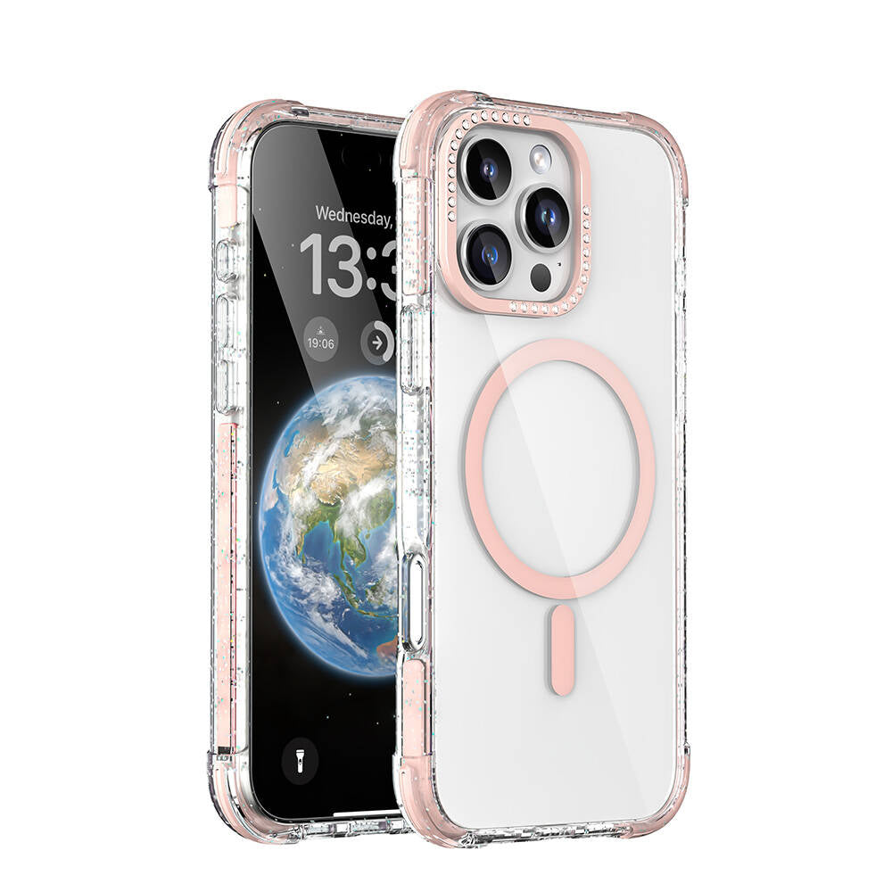 Mutural Blink iPhone 16 Pro M-safe Şarj Özellikli Taşlı ve Simli Tasarım Kılıf