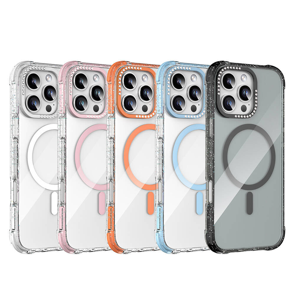 Mutural Blink iPhone 16 Pro M-safe Şarj Özellikli Taşlı ve Simli Tasarım Kılıf