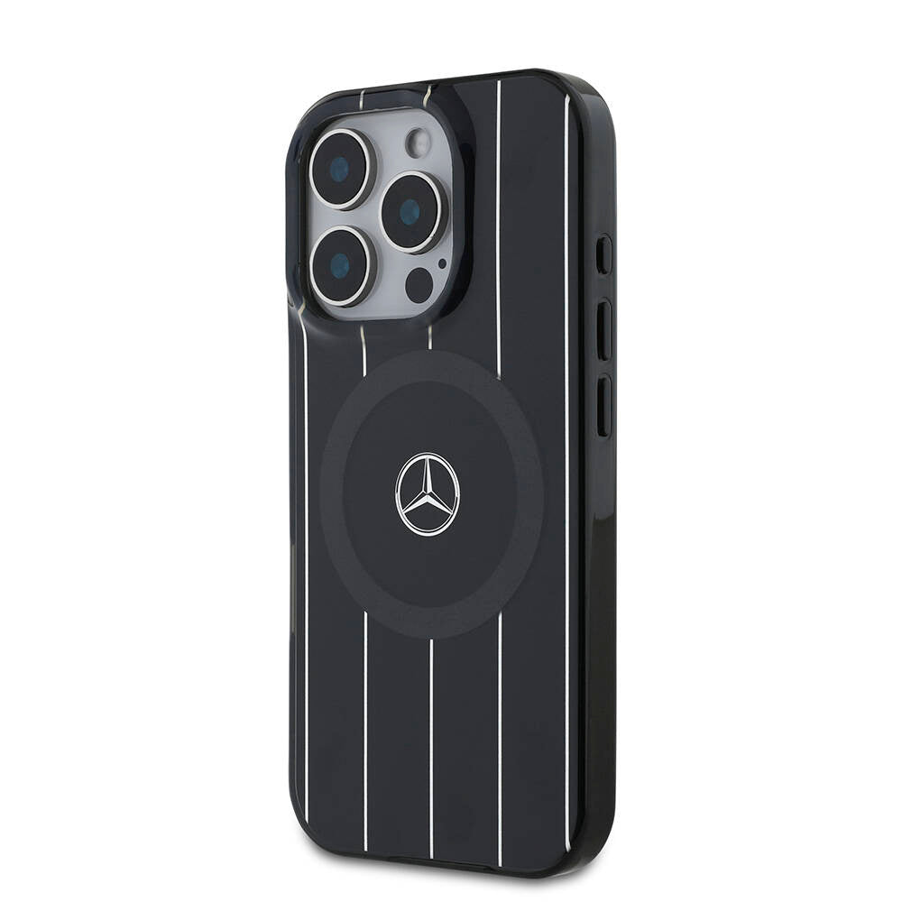 Mercedes Benz iPhone 16 Pro Orjinal Lisanslı M-safe Şarj Özellikli Çift Katmanlı Paralel Çizgi Desenli Kılıf