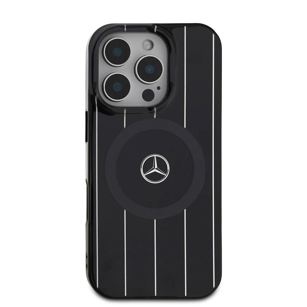 Mercedes Benz iPhone 16 Pro Orjinal Lisanslı M-safe Şarj Özellikli Çift Katmanlı Paralel Çizgi Desenli Kılıf