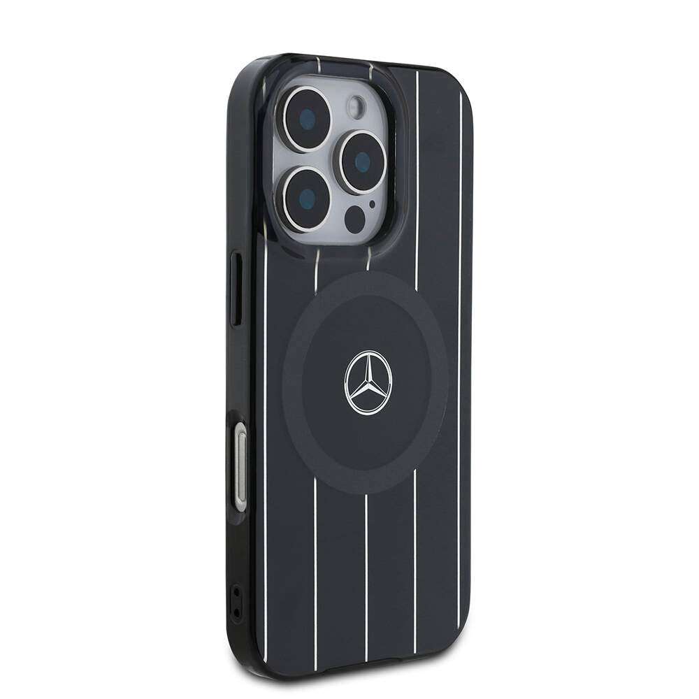 Mercedes Benz iPhone 16 Pro Orjinal Lisanslı M-safe Şarj Özellikli Çift Katmanlı Paralel Çizgi Desenli Kılıf