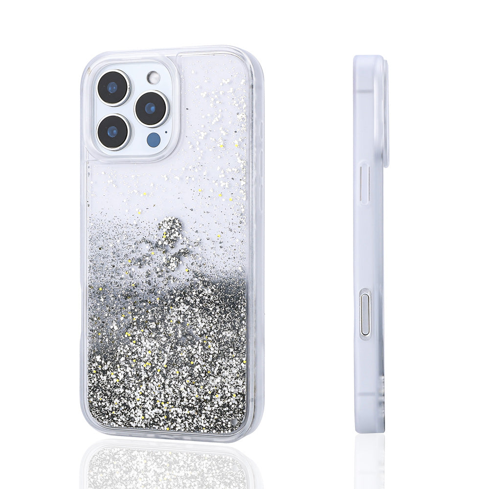 Cepax iPhone 16 Pro Sıvılı Simli Şeffaf Arka Yüzey Keto Silikon Kılıf