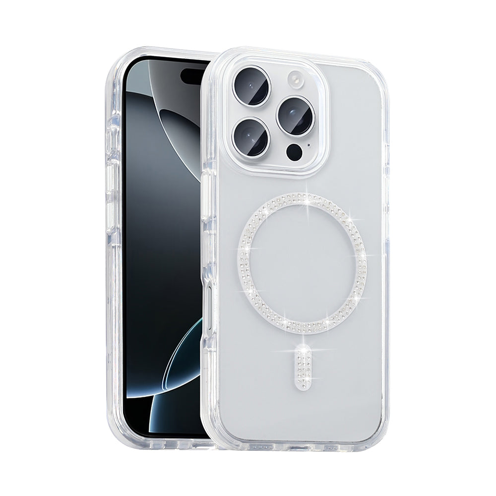 Cepax iPhone 16 Pro Taşlı Tasarım M-safe Şarj Özellikli Koment Silikon Kılıf