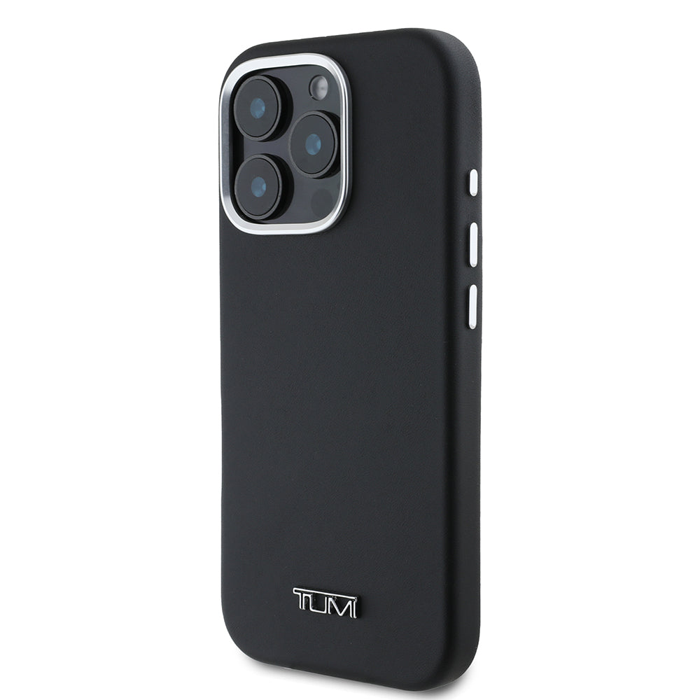 TUMI iPhone 16 Pro Orjinal Lisanslı Magsafe Şarj Özellikli Metal Yazı Logolu PU Deri Kılıf