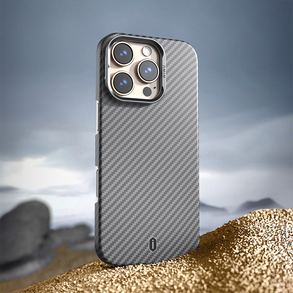 Wiwu DCC-206 iPhone 16 Pro Kamera Standlı Aramid Fiber Tasarım M-safe Kevlar Kılıf